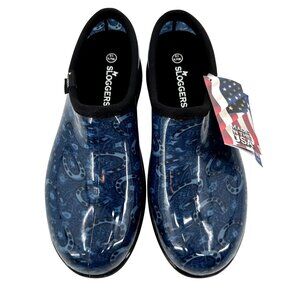 Sloggers Womens Waterproof Blue Horseshoe Print Garden Clogs 10 Made In USA